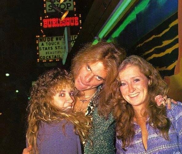 Stevie Nicks, David Lee Roth and Bonnie Raitt outside of The Body Shop on Sunset Strip in 1978