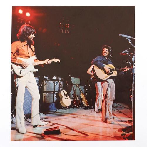 George Harrison and Bob Dylan performing at the Concert For Bangladesh